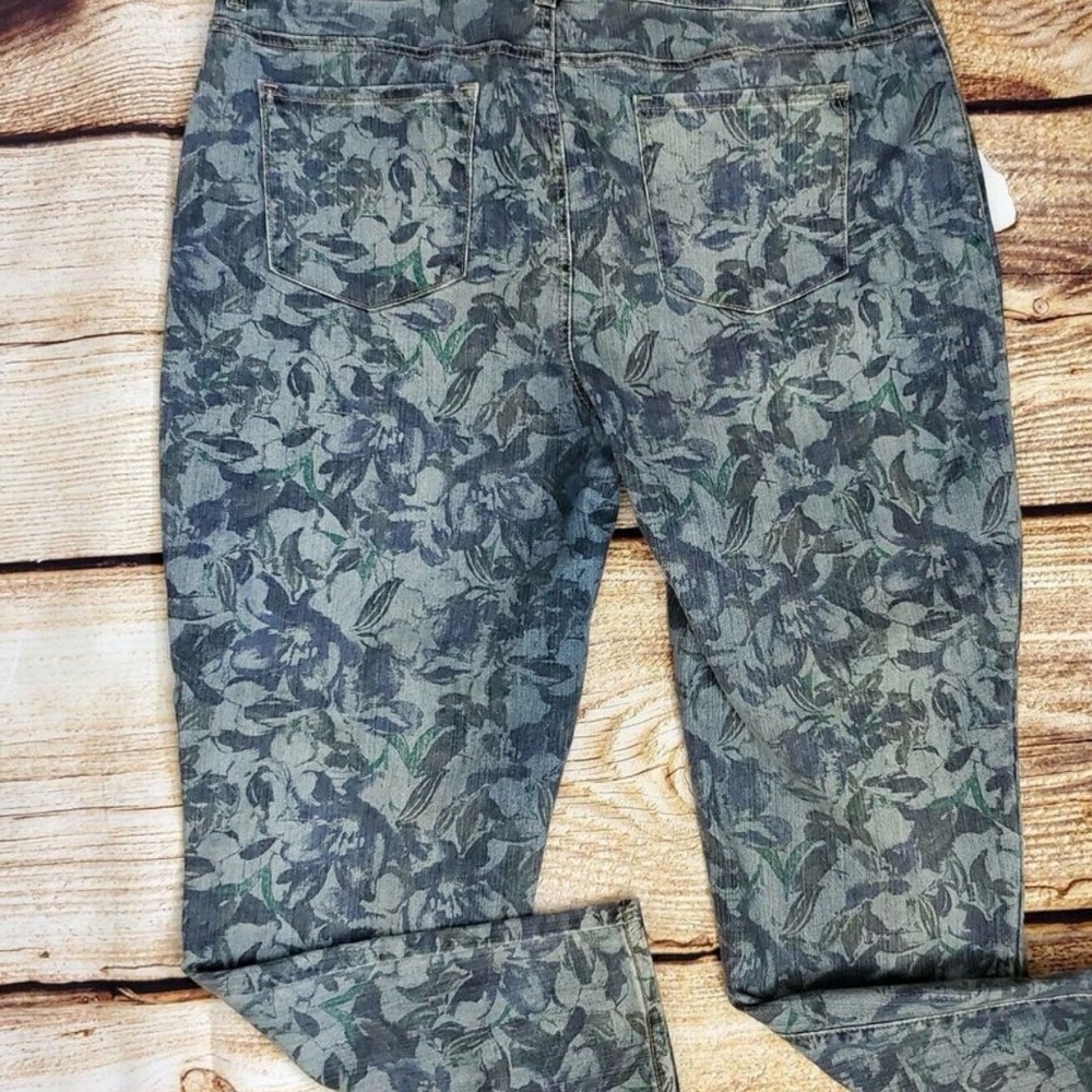 Chico's Floral Straight Leg Jeans - Green and Gray